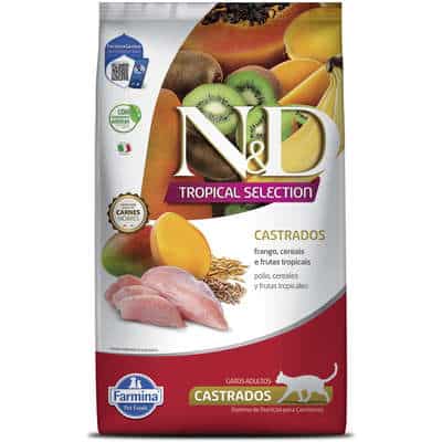 Ração Seca N&D Tropical Selection Frango, Cereais e Frutas Tropicais para Gatos Adultos Castrados